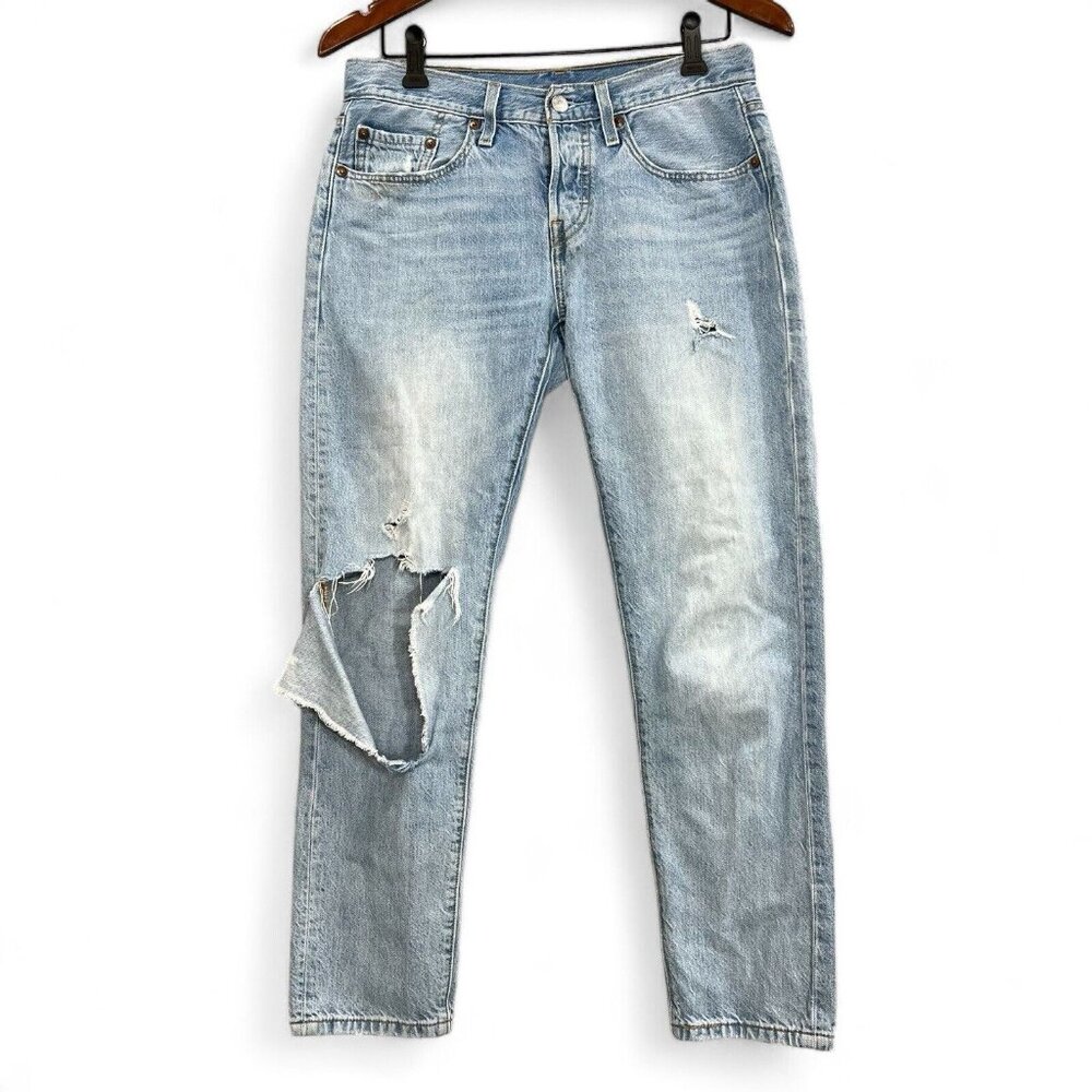 Levi's 501 Jeans Women 26 (31x27 Actual) Slim Taper Blue Denim Button Fly Rip